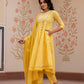 Jaitpuriya Women Yellow Embroidered Anarkali Kurta Bottom And Dupatta