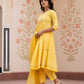 Jaitpuriya Women Yellow Embroidered Anarkali Kurta Bottom And Dupatta