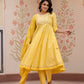 Jaitpuriya Women Yellow Embroidered Anarkali Kurta Bottom And Dupatta