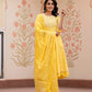 Jaitpuriya Women Yellow Embroidered Anarkali Kurta Bottom And Dupatta