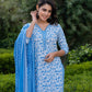 Jaitpuriya Women Blue Embroidered Straight Kurta Bottom And Dupatta