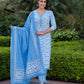 Jaitpuriya Women Blue Embroidered Straight Kurta Bottom And Dupatta