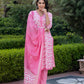 Jaitpuriya Women Pink Embroidered Straight Kurta Bottom And Dupatta