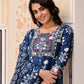 Jaitpuriya Women Blue Mirror Work Chikankari Anarkali Kurta Bottom And Dupatta