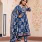 Jaitpuriya Women Blue Mirror Work Chikankari Anarkali Kurta Bottom And Dupatta