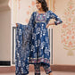 Jaitpuriya Women Blue Mirror Work Chikankari Anarkali Kurta Bottom And Dupatta