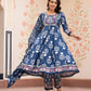 Jaitpuriya Women Blue Mirror Work Chikankari Anarkali Kurta Bottom And Dupatta