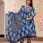 Jaitpuriya Women Blue Mirror Work Chikankari Anarkali Kurta Bottom And Dupatta