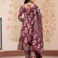 Jaitpuriya Women Brown Mirror Work Chikankari Anarkali Kurta Bottom And Dupatta