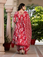 Jaitpuriya Women Maroon Mirror Work Chikankari Anarkali Kurta Bottom And Dupatta