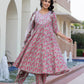 Jaitpuriya Women Grey Chikankari Anarkali Kurta Bottom And Dupatta