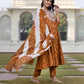 Jaitpuriya Women Mustard Yellow Chikankari Anarkali Kurta Bottom And Dupatta