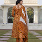 Jaitpuriya Women Mustard Yellow Chikankari Anarkali Kurta Bottom And Dupatta