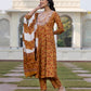 Jaitpuriya Women Mustard Yellow Chikankari Anarkali Kurta Bottom And Dupatta