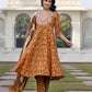 Jaitpuriya Women Mustard Yellow Chikankari Anarkali Kurta Bottom And Dupatta