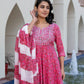 Jaitpuriya Women Pink Chikankari Anarkali Kurta Bottom And Dupatta