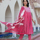 Jaitpuriya Women Pink Chikankari Anarkali Kurta Bottom And Dupatta