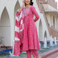 Jaitpuriya Women Pink Chikankari Anarkali Kurta Bottom And Dupatta