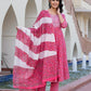 Jaitpuriya Women Pink Chikankari Anarkali Kurta Bottom And Dupatta