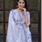 Jaitpuriya Women Blue And White Zari Work Straight Kurta Bottom And Dupatta