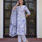 Jaitpuriya Women Blue And White Zari Work Straight Kurta Bottom And Dupatta