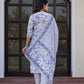 Jaitpuriya Women Blue And White Zari Work Straight Kurta Bottom And Dupatta