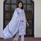 Jaitpuriya Women Blue And White Zari Work Straight Kurta Bottom And Dupatta