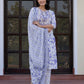 Jaitpuriya Women Blue And White Zari Work Straight Kurta Bottom And Dupatta