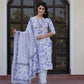 Jaitpuriya Women Blue And White Zari Work Straight Kurta Bottom And Dupatta