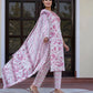 Jaitpuriya Women Pink And White Zari Work Straight Kurta Bottom And Dupatta