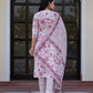 Jaitpuriya Women Pink And White Zari Work Straight Kurta Bottom And Dupatta