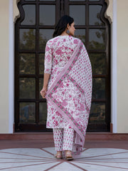 Jaitpuriya Women Pink And White Zari Work Straight Kurta Bottom And Dupatta