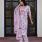 Jaitpuriya Women Pink And White Zari Work Straight Kurta Bottom And Dupatta