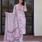 Jaitpuriya Women Pink And White Zari Work Straight Kurta Bottom And Dupatta