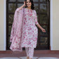 Jaitpuriya Women Pink And White Zari Work Straight Kurta Bottom And Dupatta