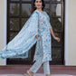 Jaitpuriya Women Sky Blue And White Zari Work Straight Kurta Bottom And Dupatta