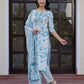 Jaitpuriya Women Sky Blue And White Zari Work Straight Kurta Bottom And Dupatta