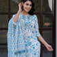 Jaitpuriya Women Sky Blue And White Zari Work Straight Kurta Bottom And Dupatta