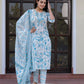 Jaitpuriya Women Sky Blue And White Zari Work Straight Kurta Bottom And Dupatta