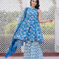 Jaitpuriya Women Blue Floral Print Anarkali Kurta Bottom And Dupatta