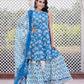 Jaitpuriya Women Blue Floral Print Anarkali Kurta Bottom And Dupatta