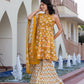 Jaitpuriya Women Mustard Yellow Floral Print Anarkali Kurta Bottom And Dupatta