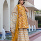 Jaitpuriya Women Mustard Yellow Floral Print Anarkali Kurta Bottom And Dupatta