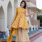 Jaitpuriya Women Mustard Yellow Floral Print Anarkali Kurta Bottom And Dupatta