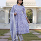 Jaitpuriya Women Blue Mirror Work Anarkali Kurta Bottom And Dupatta