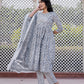 Jaitpuriya Women Grey Mirror Work Anarkali Kurta Bottom And Dupatta