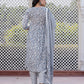 Jaitpuriya Women Grey Mirror Work Anarkali Kurta Bottom And Dupatta