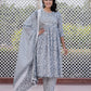 Jaitpuriya Women Grey Mirror Work Anarkali Kurta Bottom And Dupatta