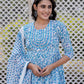 Jaitpuriya Women Turquoise blue Mirror Work Anarkali Kurta Bottom And Dupatta