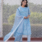 Jaitpuriya Women Turquoise blue Mirror Work Anarkali Kurta Bottom And Dupatta